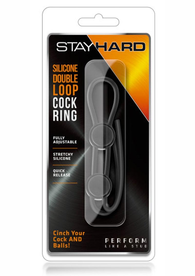 Stay Hard Silicone Double Loop Cock Ring Adjustable Cock Tie - Black