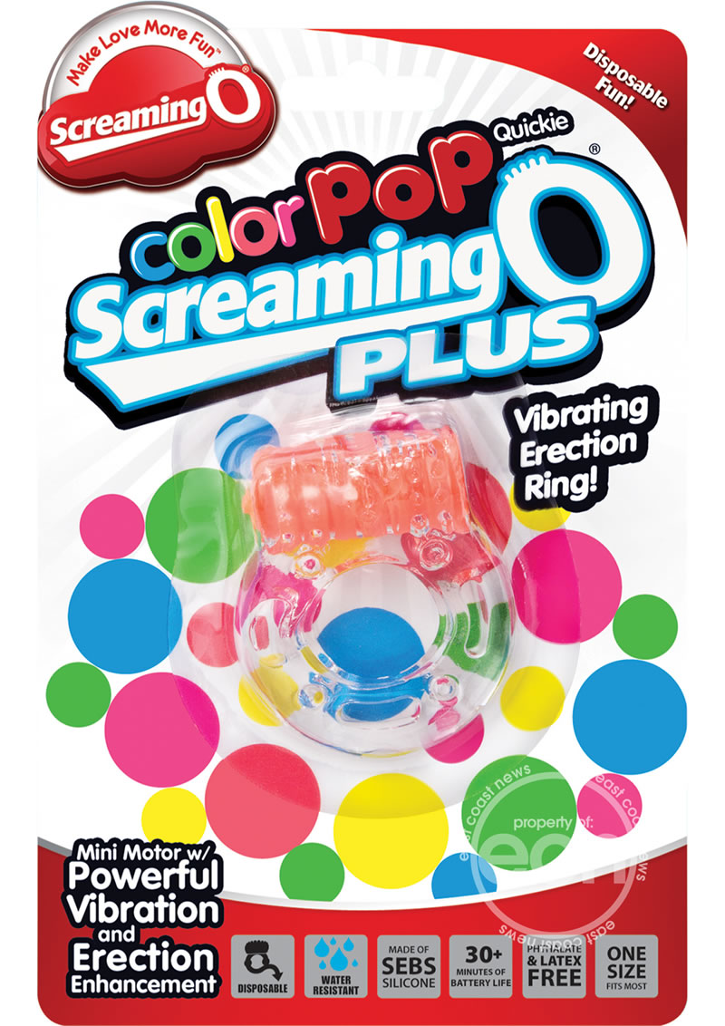 Color Pop Quickie Screaming O Plus Vibrating Ring Silicone Cock Ring - Orange
