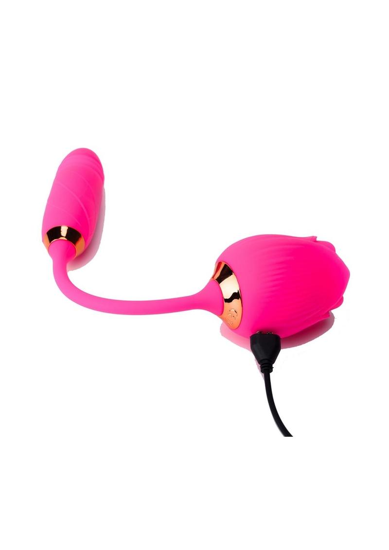 Pink Pussycat Vibrating Thrusting Rechargeable Silicone Rose with Remote Control - Pink