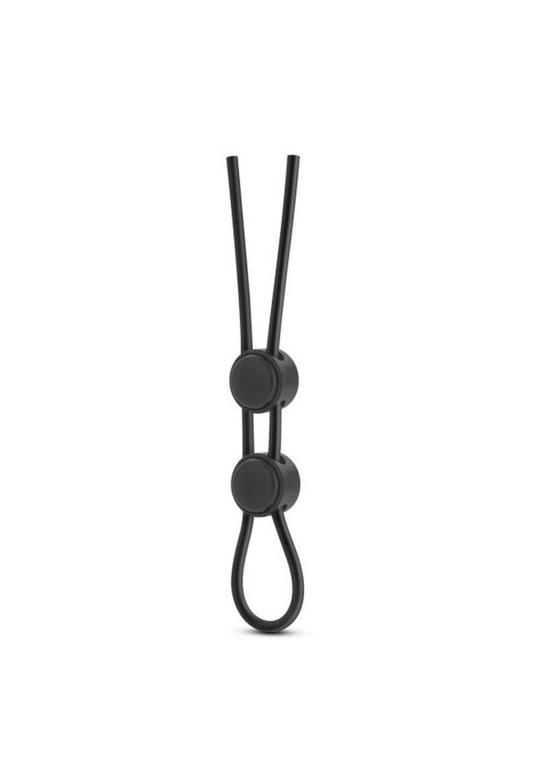 Stay Hard Silicone Double Loop Cock Ring Adjustable Cock Tie - Black
