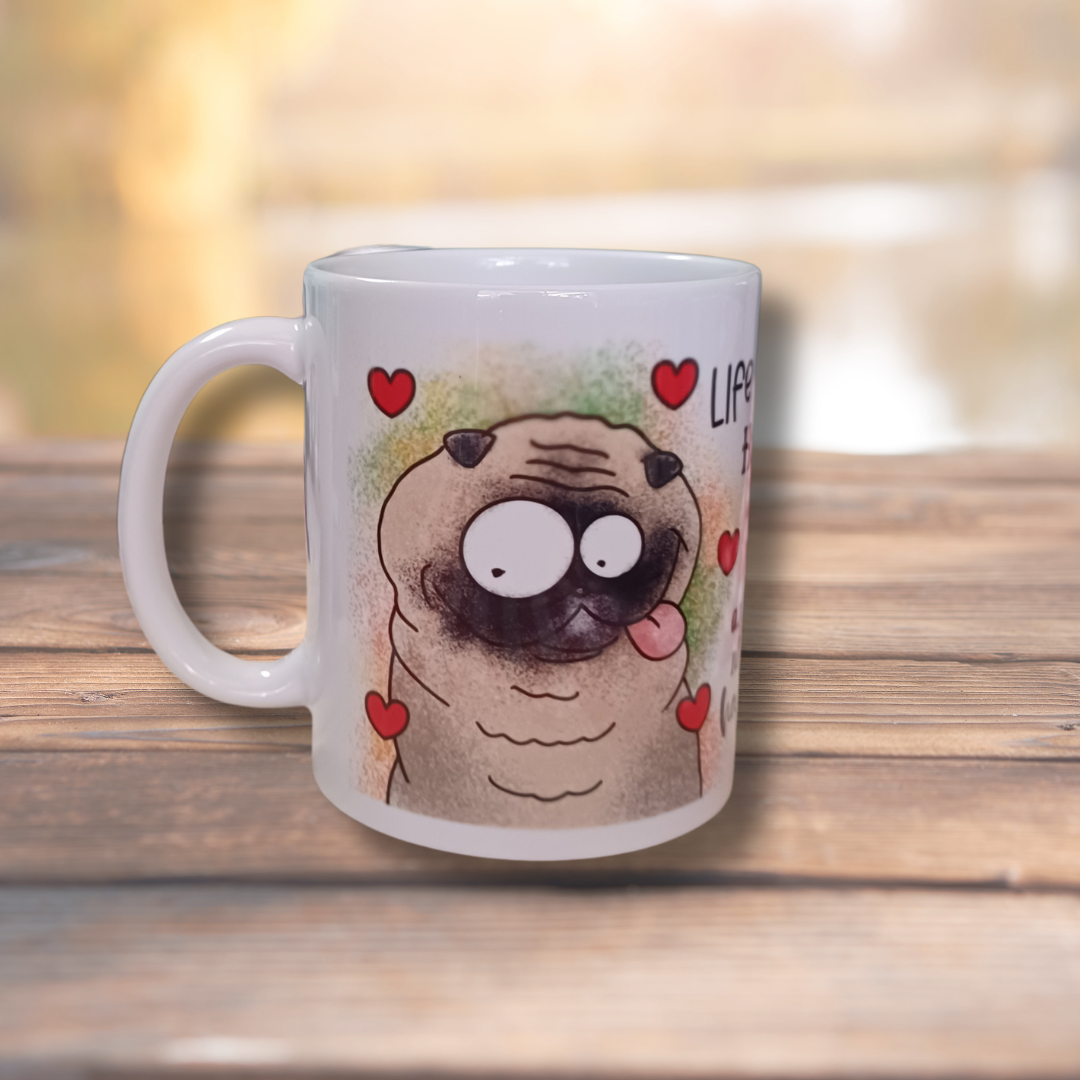 Pug Lover’s Mug – “Life is Short, Hug Your Pup” – 11 oz & 15 oz Ceramic Mug