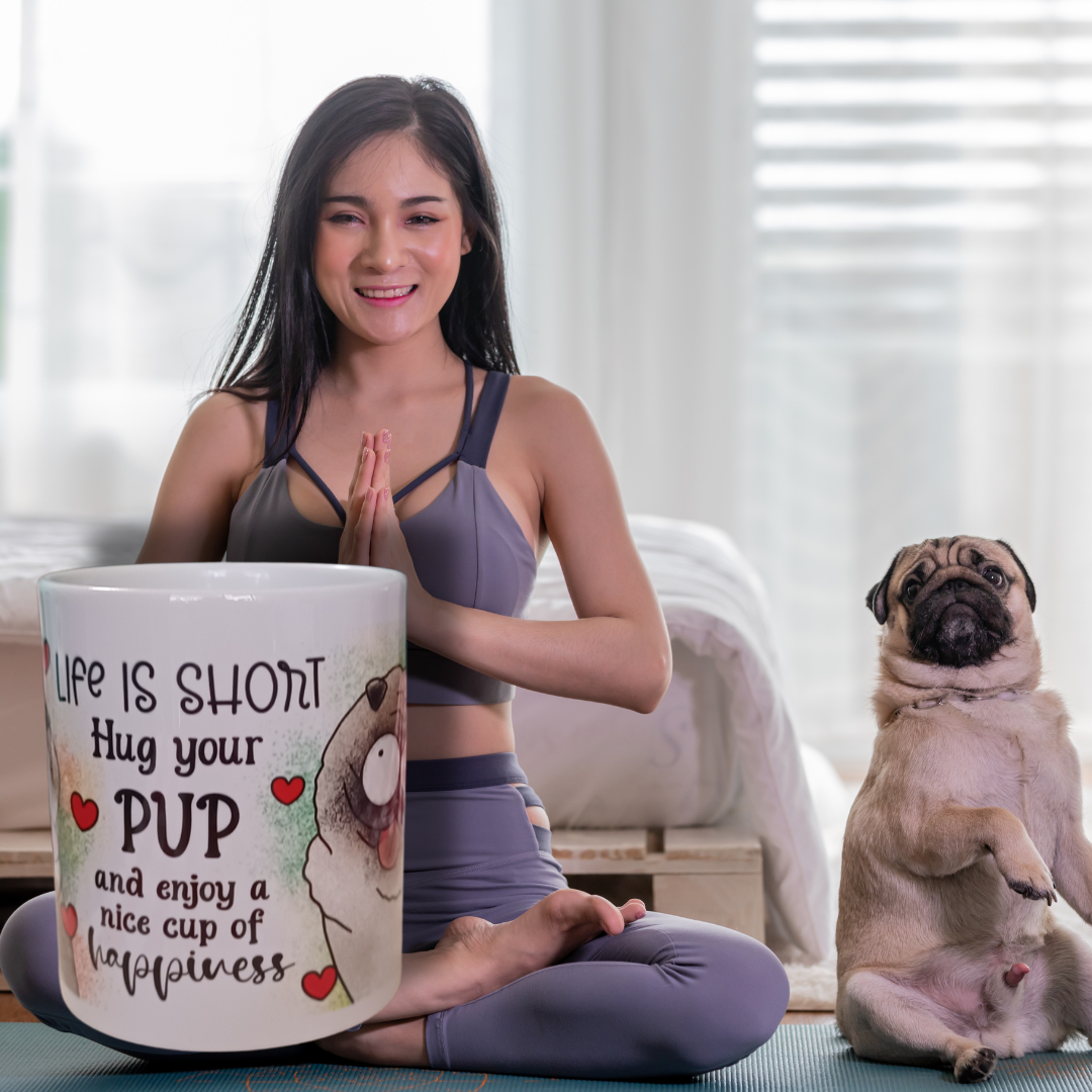 Pug Lover’s Mug – “Life is Short, Hug Your Pup” – 11 oz & 15 oz Ceramic Mug