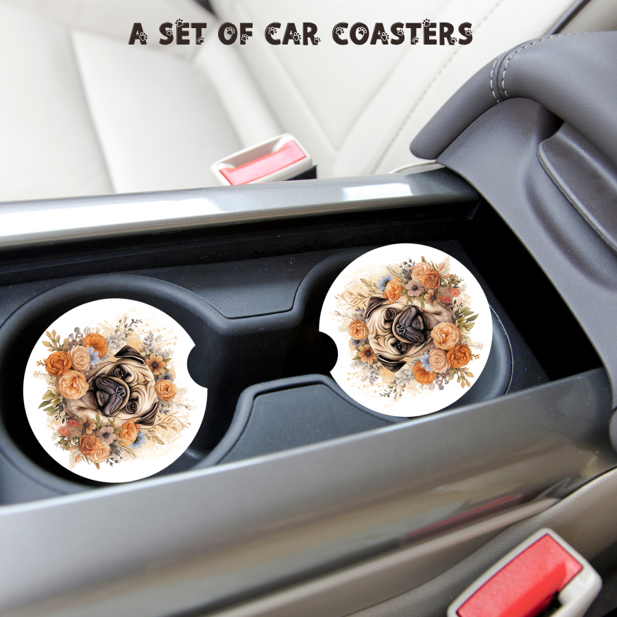 Dog Lover Neoprene Car Coasters – Set of 2 | 9 Dog Breeds Designs Available