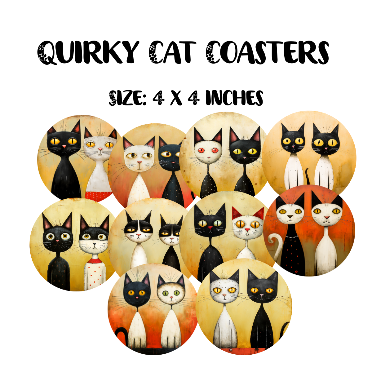 Quirky Cats 4x4 Coasters - Free Shipping