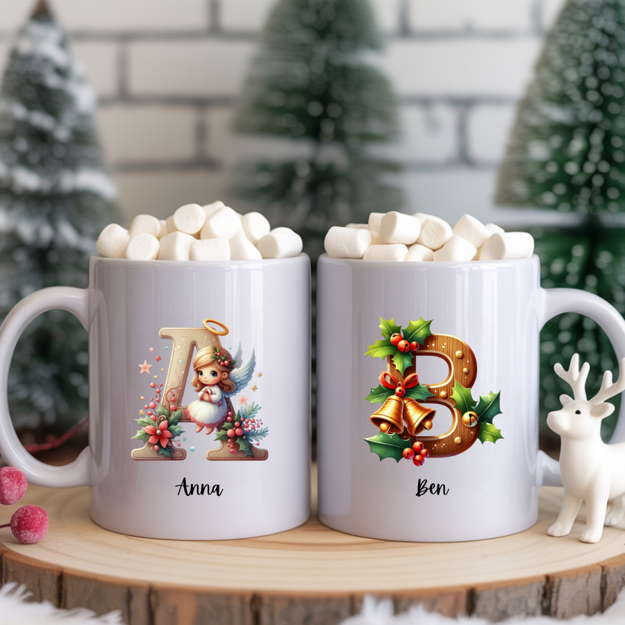 Personalized Monogram Mug – Custom Initial & Name, 12oz or 15oz White Ceramic ORCA Coated Mug