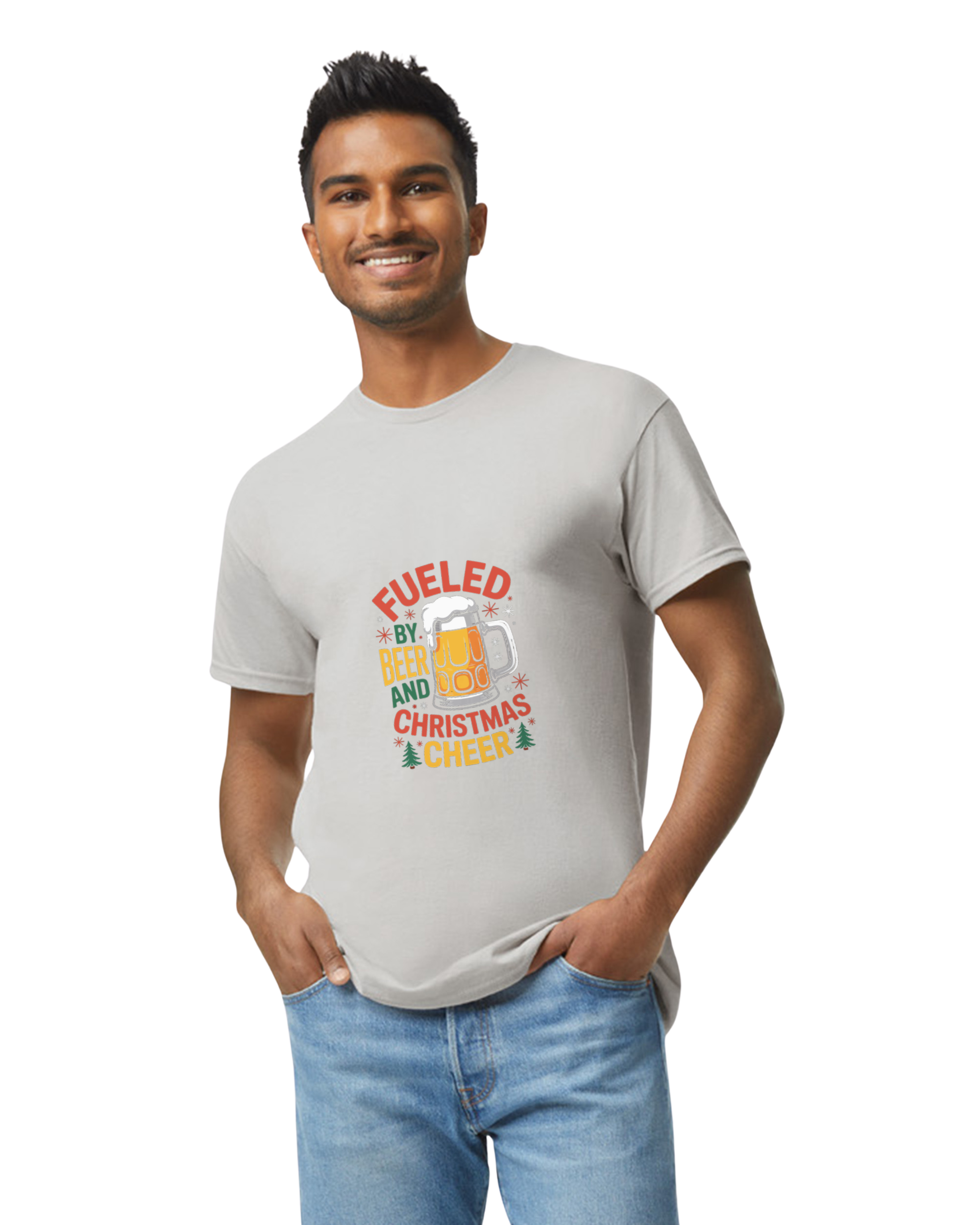 🍻 Fueled by Beer and Christmas Cheer T-Shirt – Funny Holiday Tee for Men & Women