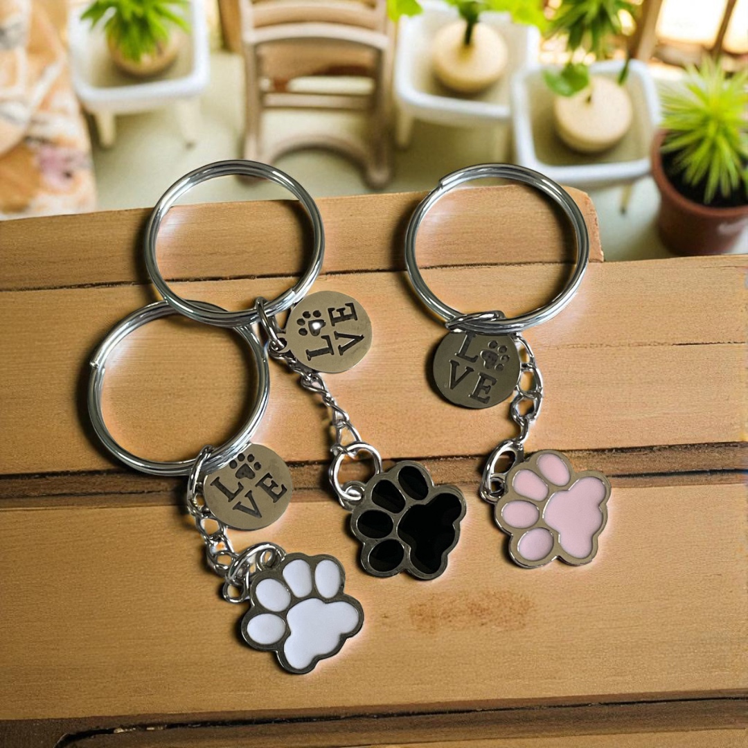 🐾 Pet Paw Keychain – Cute Animal Paw Charm Key Ring – Available in Pink, Black & White – Perfect for Pet Lovers, Gifts & Accessories