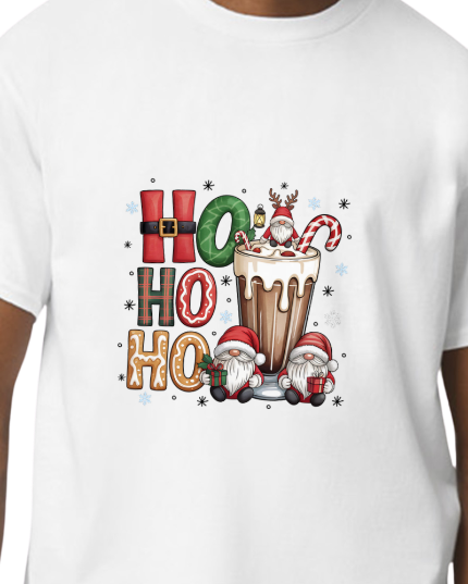 🎄 Ho Ho Ho Christmas T-Shirt – Santa Gnome & Hot Cocoa Holiday T-Shirt