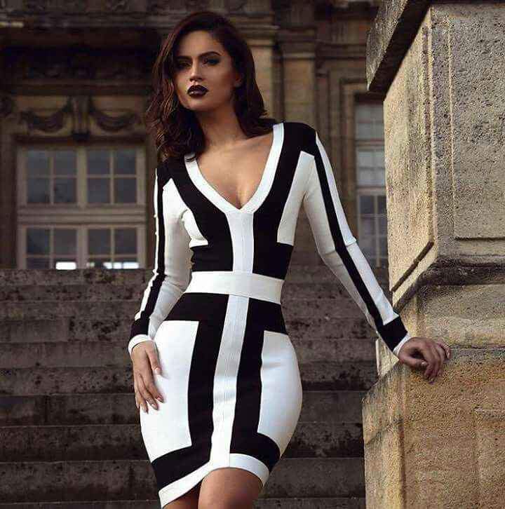 Vestido Elegante en Blanco y Negro