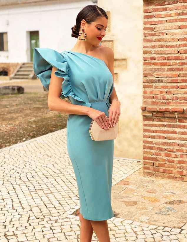 Vestido Azul de Un Solo Hombro