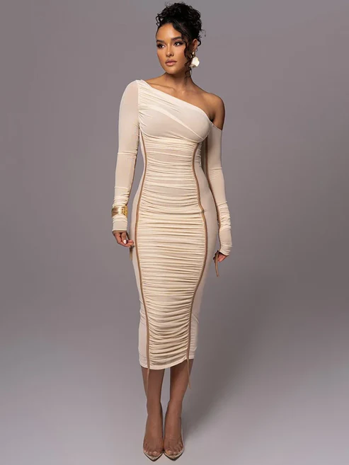 Vestido asimétrico beige