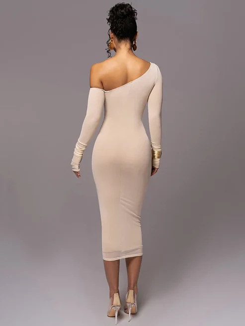 Vestido asimétrico beige
