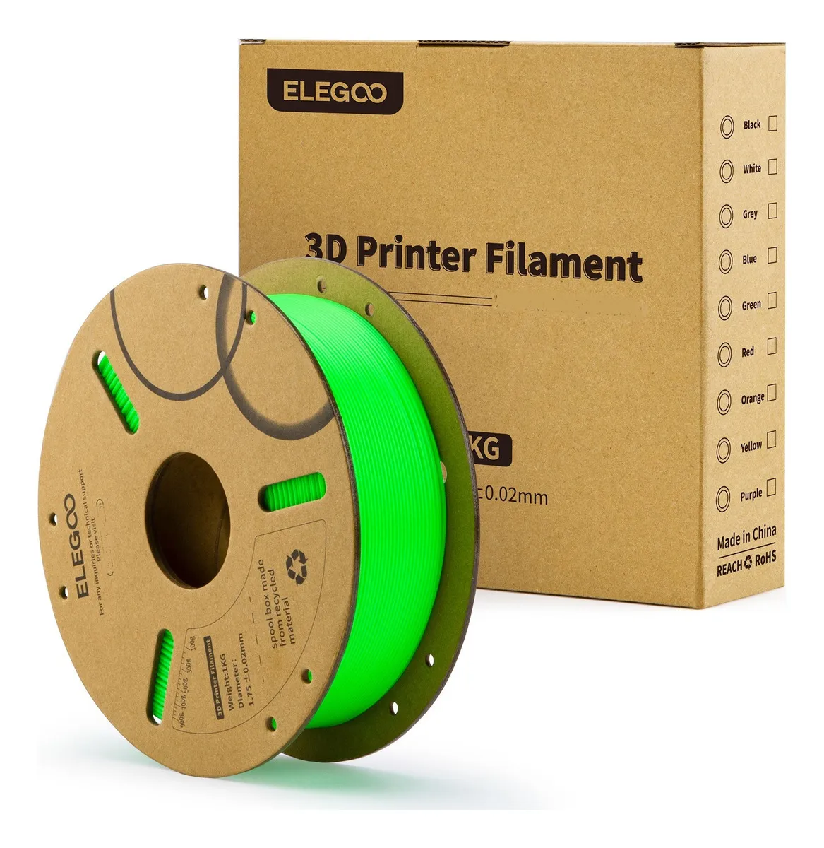Elegoo 1kg Pla Filamento para Impresora 3d 1.75mm Color Verde Claro