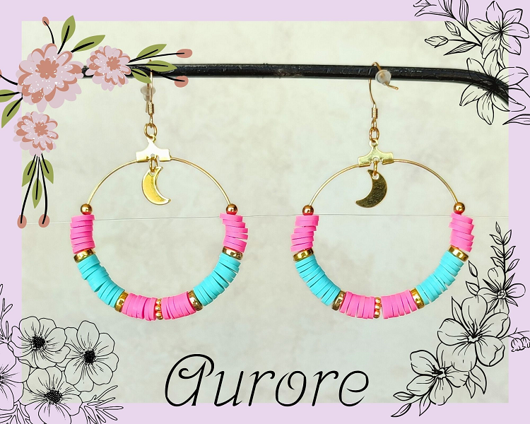 Boucles d'oreilles Aurore turquoise et rose