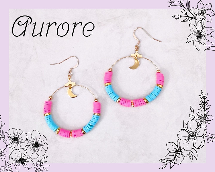 Boucles d'oreilles Aurore turquoise et rose