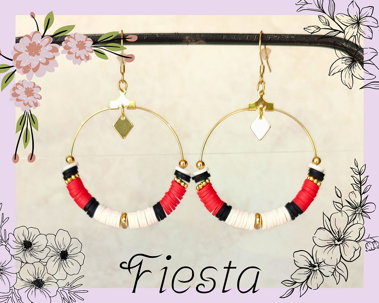Boucles d'oreilles Fiesta rouge et noire