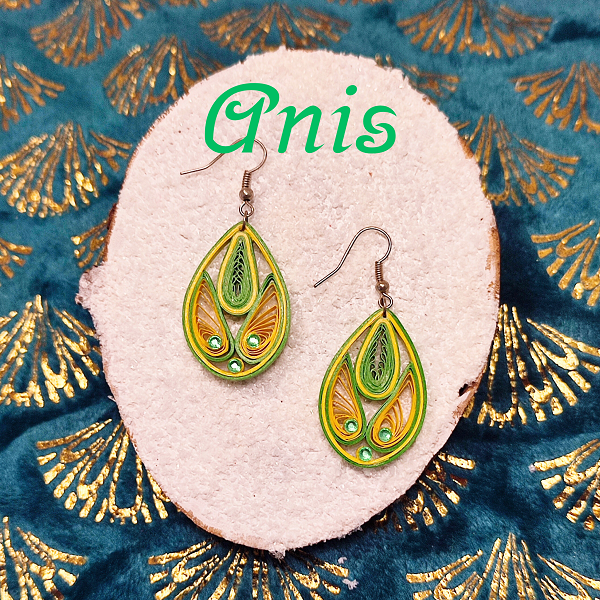 Boucles d'oreilles quilling verte et jaune 