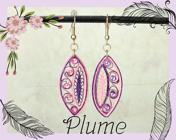 Boucles d'oreilles quilling, papier rose violet et strass
