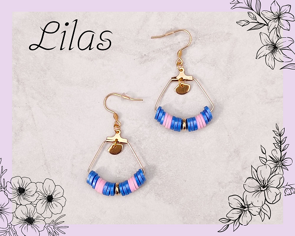 Boucles d'oreilles perles heishi bleu et rose
