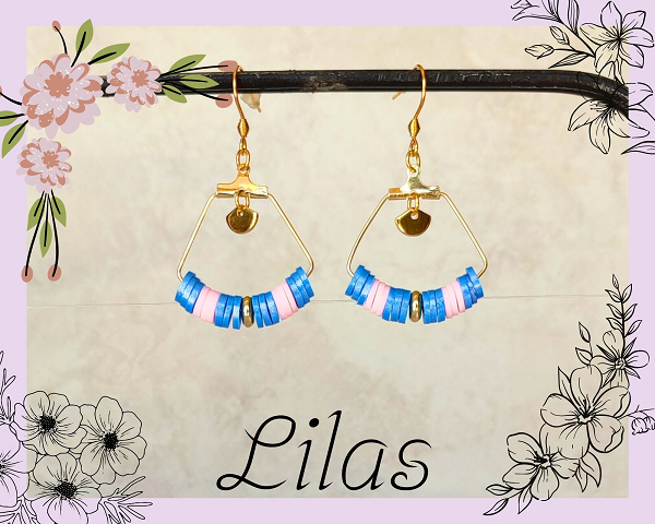 Boucles d'oreilles perles heishi bleu et rose