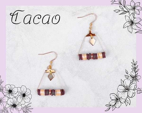 Boucles d'oreilles perles heishi marron et beige nacré