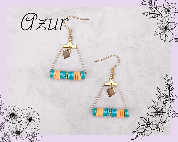 Boucles d'oreilles perles heishi turquoise nacré et orange