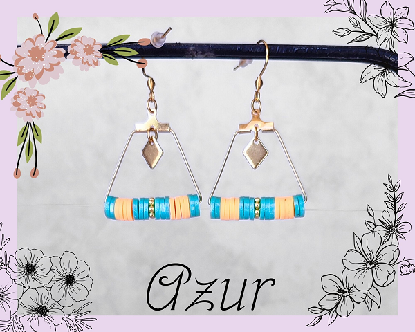 Boucles d'oreilles perles heishi turquoise nacré et orange