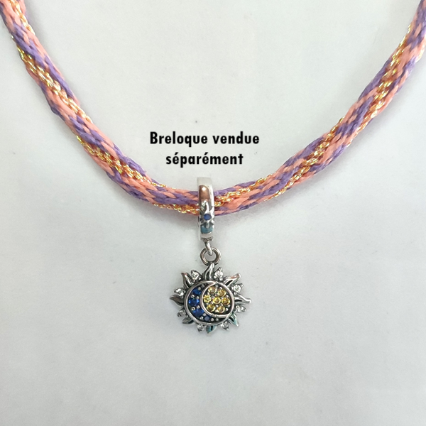 Collier en kumihimo violet, orange et doré