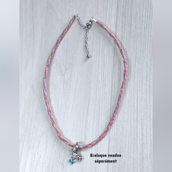 Collier en kumihimo violet, orange et doré