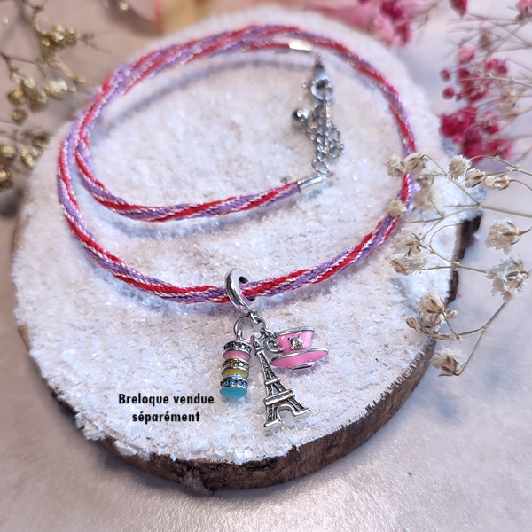 Collier en kumihimo rouge et violet