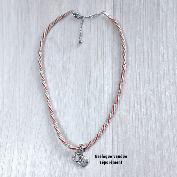 Collier en kumihimo rouge, vert et doré