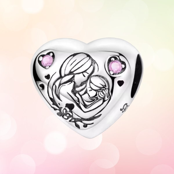 Charm en argent cœur mère enfant