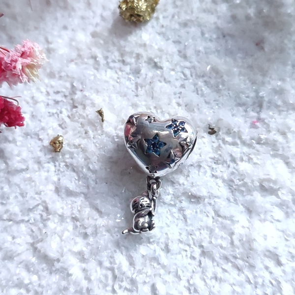 Charm en argent cœur et chat