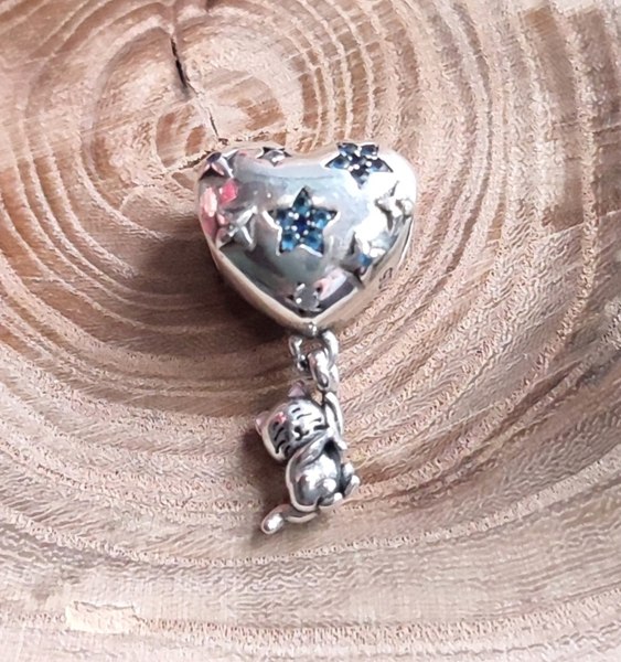 Charm en argent cœur et chat
