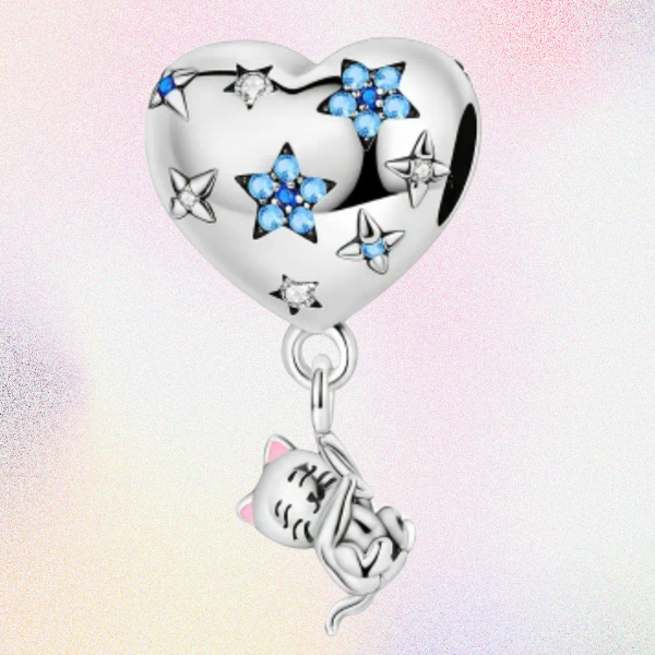 Charm en argent cœur et chat