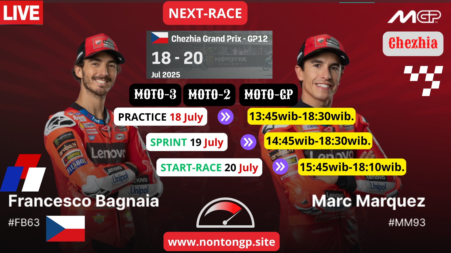 LINK LIVE MotoGP Chezhia 18-20july 2025