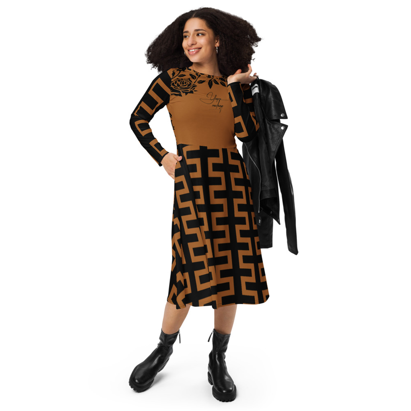 Yaqira Rachay Collection  long sleeve midi dress