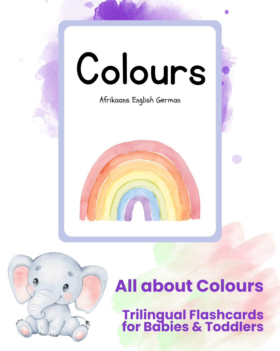 Trilingual Watercolor Colour Flashcards for Babies & Toddlers (Afrikaans | English | German)