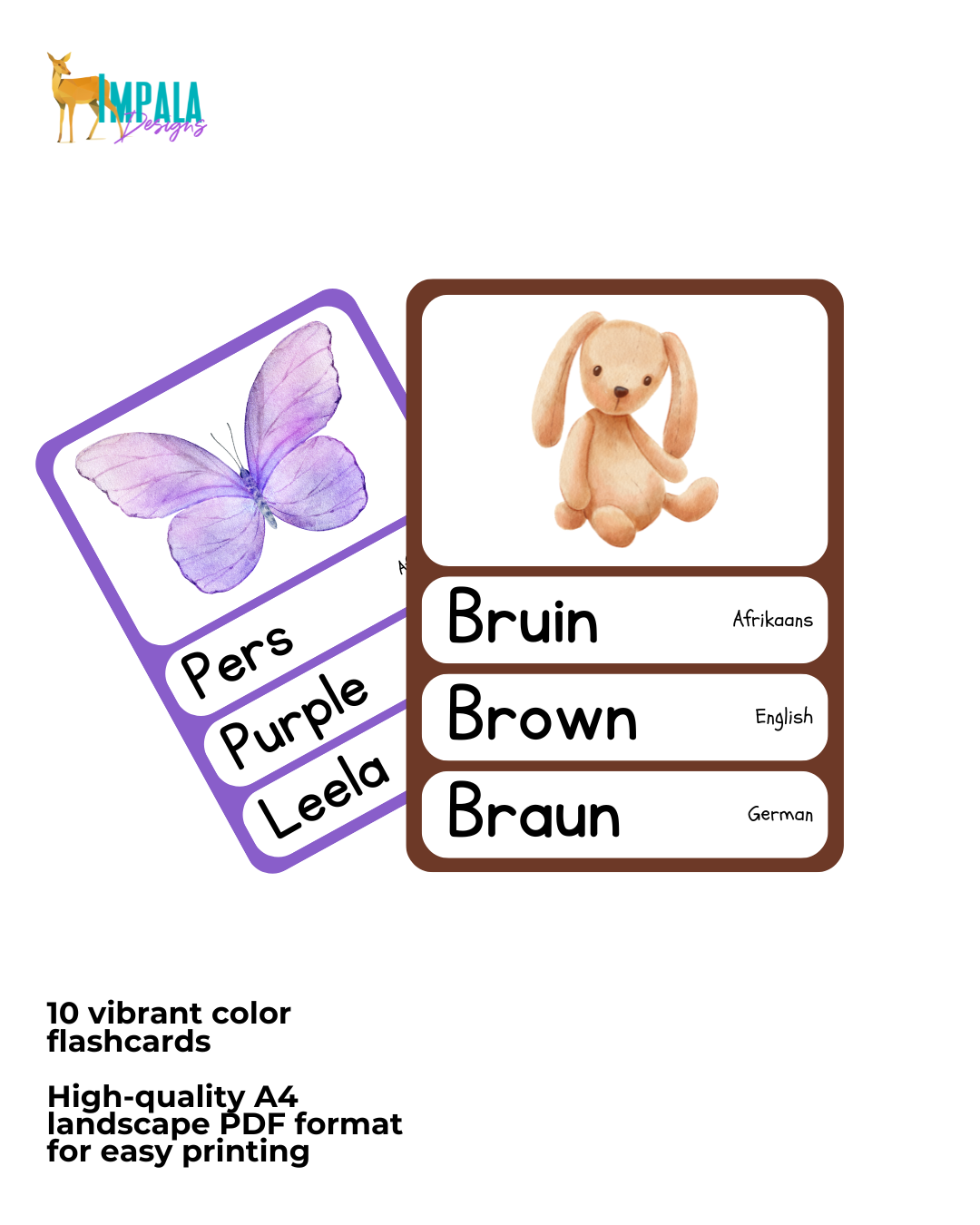 Trilingual Watercolor Colour Flashcards for Babies & Toddlers (Afrikaans | English | German)