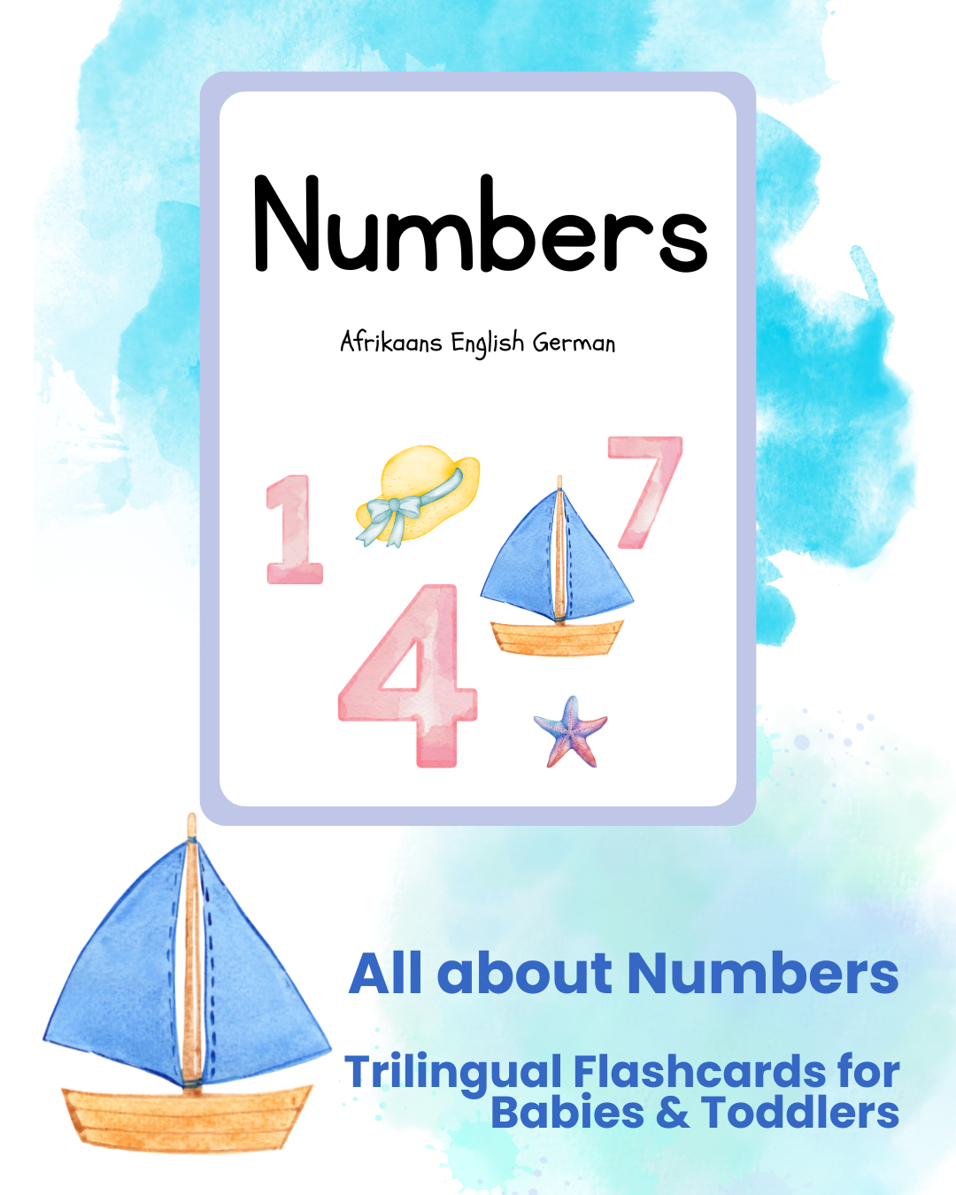 Trilingual Watercolor Number Flashcards for Babies & Toddlers (Afrikaans | English | German)