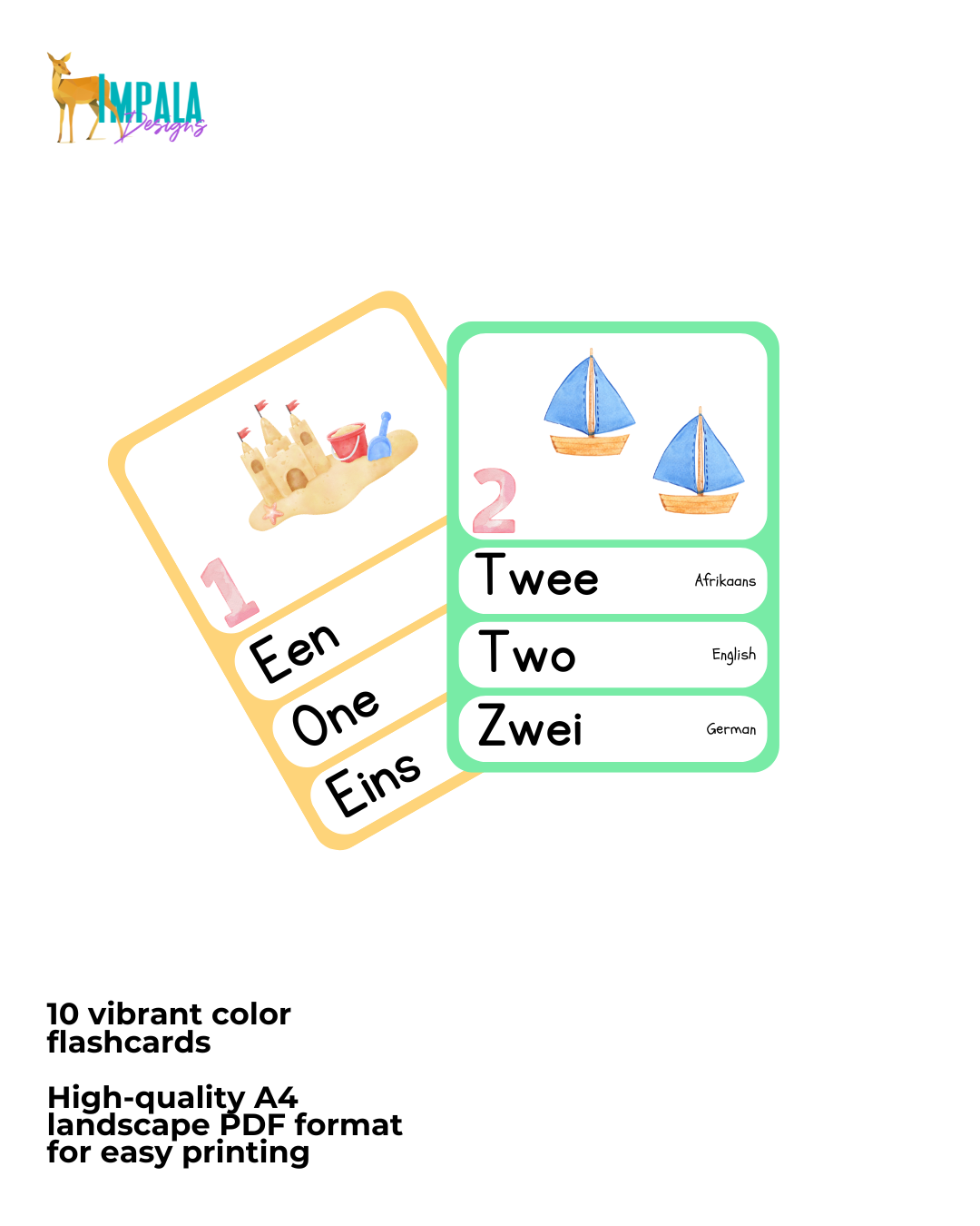Trilingual Watercolor Number Flashcards for Babies & Toddlers (Afrikaans | English | German)