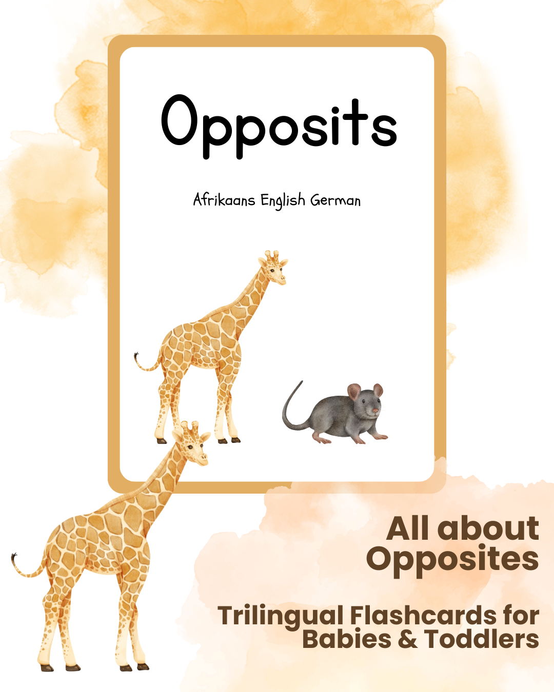 Trilingual Watercolor Opposites Flashcards for Babies & Toddlers (Afrikaans | English | German)