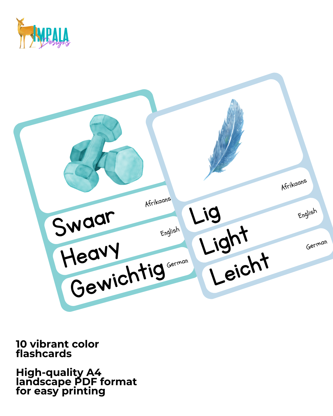 Trilingual Watercolor Opposites Flashcards for Babies & Toddlers (Afrikaans | English | German)