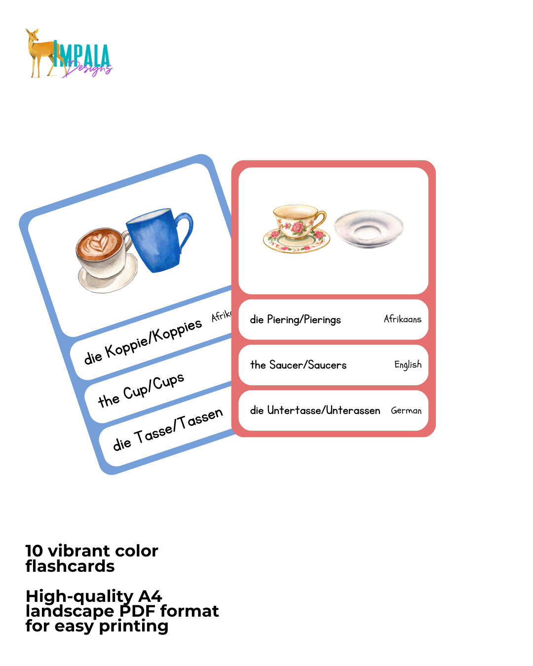 Total Bundle - Trilingual Watercolor Flashcards for Babies & Toddlers (Afrikaans | English | German)