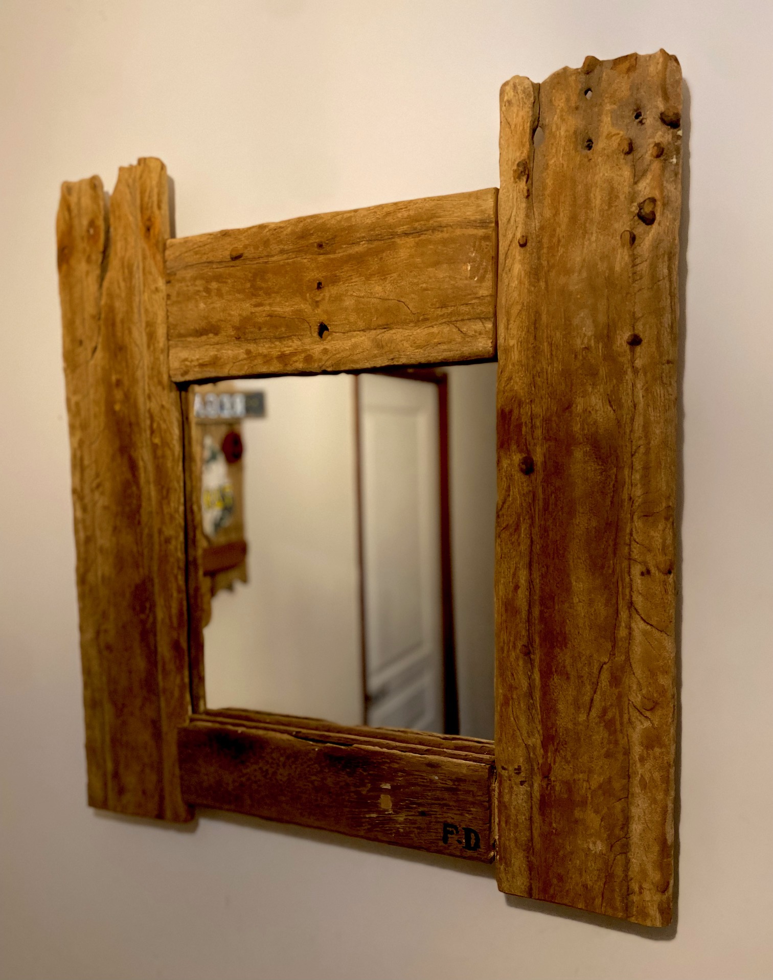 Miroir en planche de  bois flotté