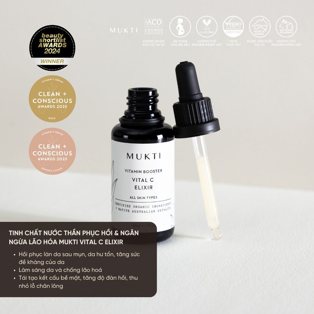 Tinh Chất Nước Thần Tăng Cường Vitamin C Phục Hồi Và Ngăn Ngừa Lão Hóa Mukti Vital C Elixir 30Ml