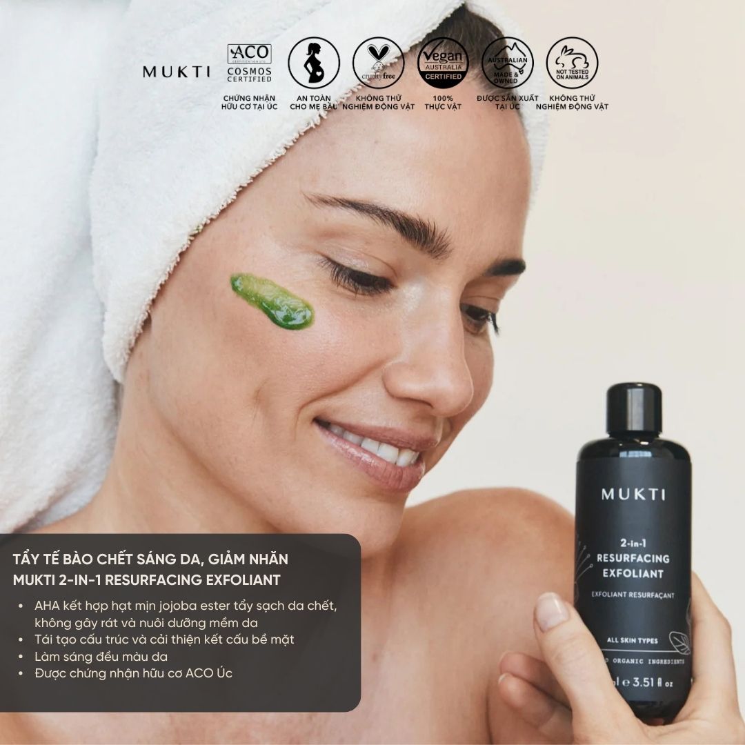 Tẩy Tế Bào Chết Chống Lão Hóa, Sáng Da, Giảm Nhăn Mukti 2-In-1 Resurfacing Exfoliant 100Ml