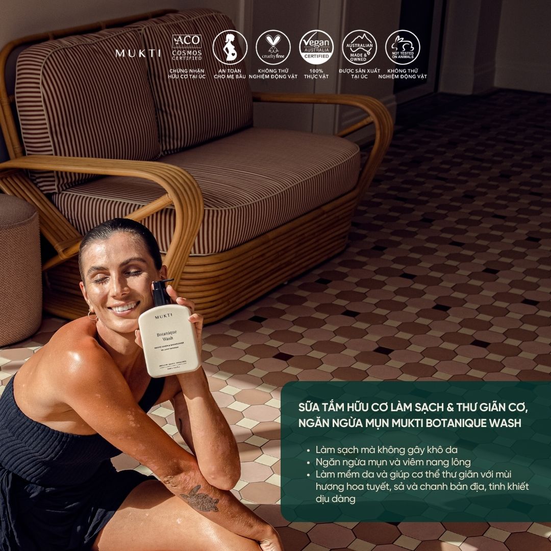 Sữa Tắm Hữu Cơ Kháng Khuẩn Làm Mềm Da Mukti Botanique Body Wash 360Ml