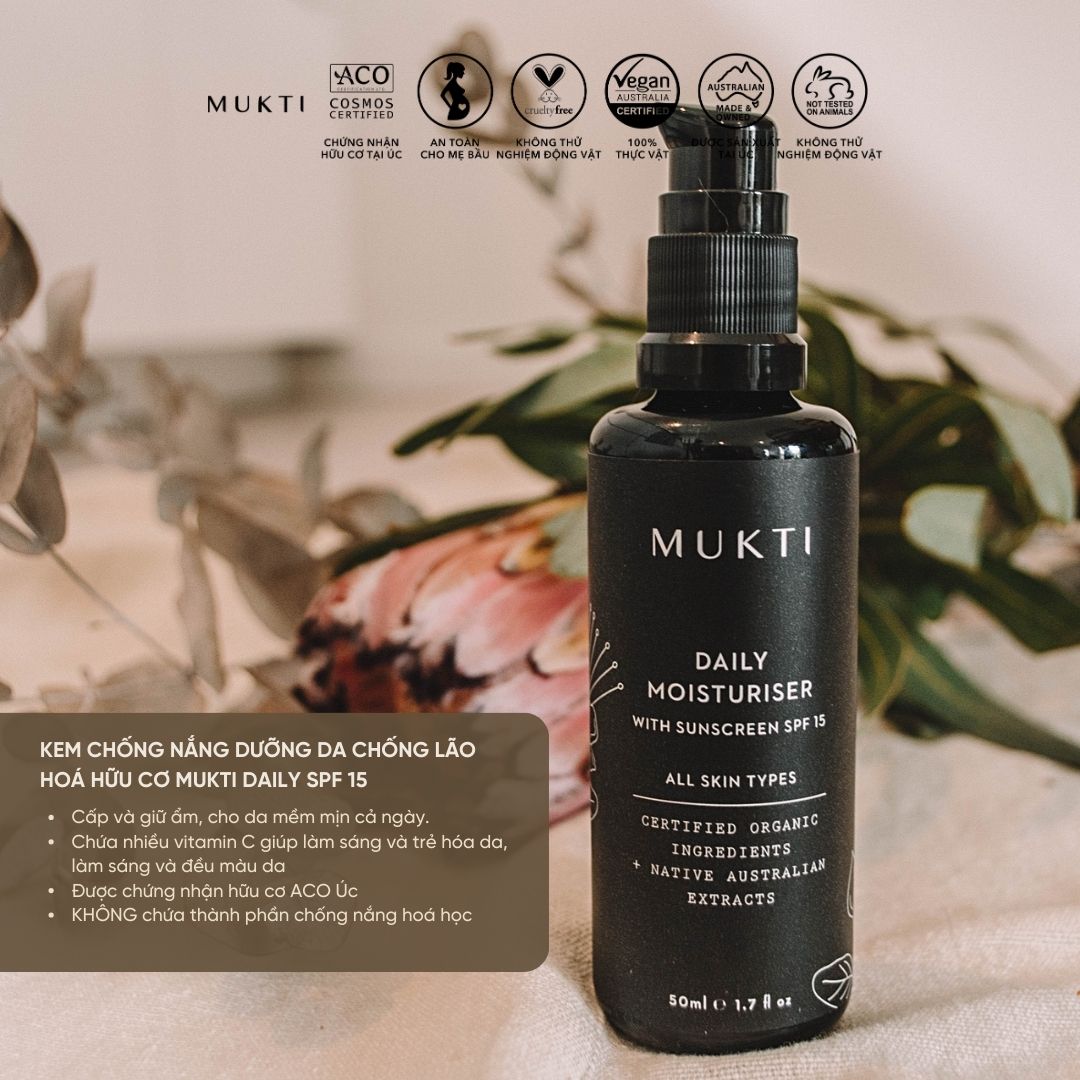 Kem Chống Nắng Dưỡng Da Chống Lão Hoá Mukti Daily Moisturiser With Sunscreen SPF 15 50Ml