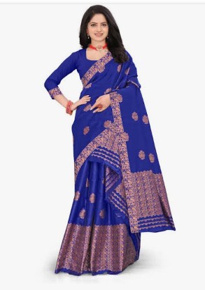 Kamdar Assamese Mekhala Sador Silk Baby Royal Blue Traditonal Sari